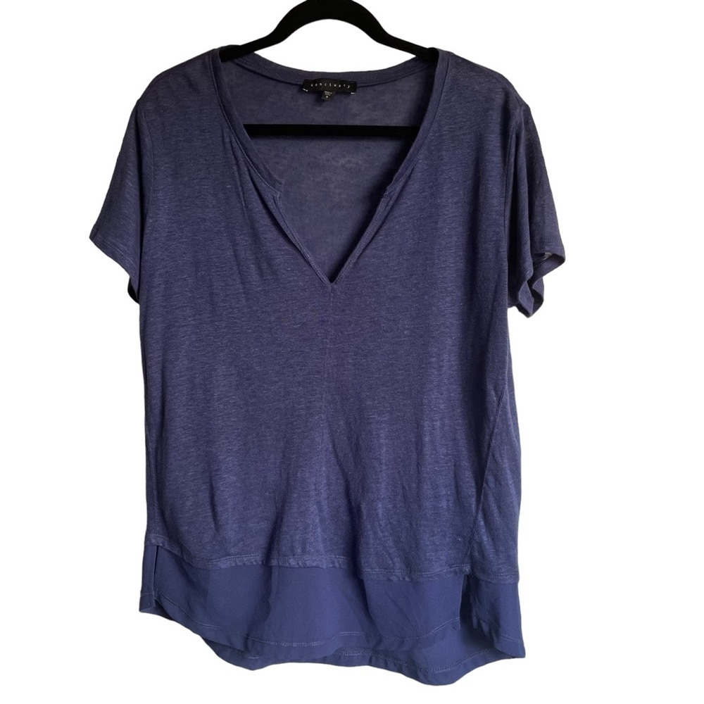 SANCTUARY Split Neck Linen High‎ Low Top Size S